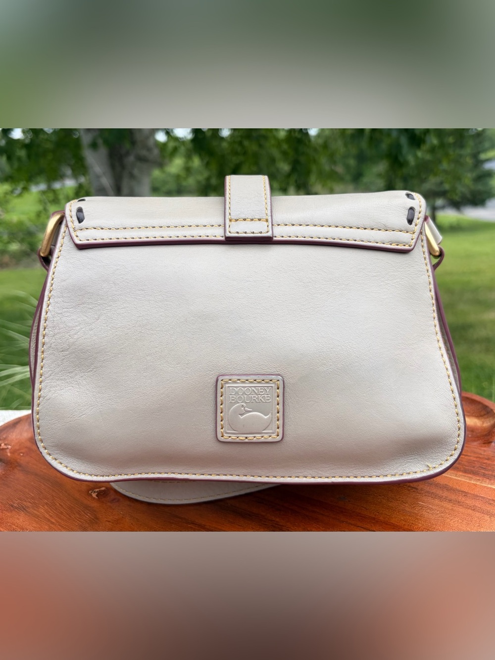 Dooney & Bourke Binocular Florentine Leather Bone Off-White Crossbody - Picture 9 of 17